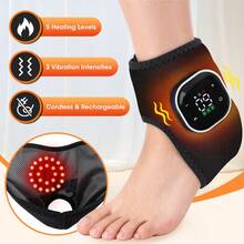 Hailicare 电动踝关节按摩器，3种振动模式，5档加热，24个LED红灯，液晶显示屏，USB充电式踝关节护具，缓解疼痛 - 黑色 - 查看 2