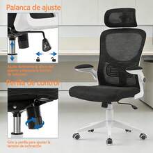 Silla de Oficina con Soporte Lumbar,Silla De Escritorio Ergonómica con Altura Ajustable,con Función de Bloqueo de Inclinación,Silla Ergonomica con Reposacabezas Ajustable,Respaldo Alto,con Ruedas - 1 - Ver 5