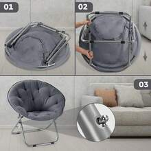 AVEDISTANTE Folding Living Room Chairs, Large Saucer Chair, 76 CM * 52 CM, Folding Single Armchair, Suitable For Outdoor And Indoor Use, Garden, Camping, Living Room Or Bedroom - Navy Blue - 灰色 - 查看 6