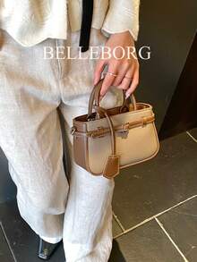 Casual Colorblock Textured Versatile Commute Vintage Canvas Strap Buckle Women's Small Handheld Square Bag - Grey - View 2