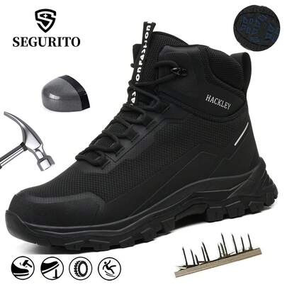 SEGURITO Botas tácticas, botas industriales para hombre, zapatos industriales,botas de trabajo para hombre, botas con puntera, botas de trabajo para mujer, puntera de acero, entresuela de Kevlar,resistente a impactos y perforaciones, suela antideslizante multifuncional, Comodidad durante todo el día, forro de microfibra transpirable,La opción preferida por los profesionales del aire libre.(Elija el tamaño según la longitud de su pie)
