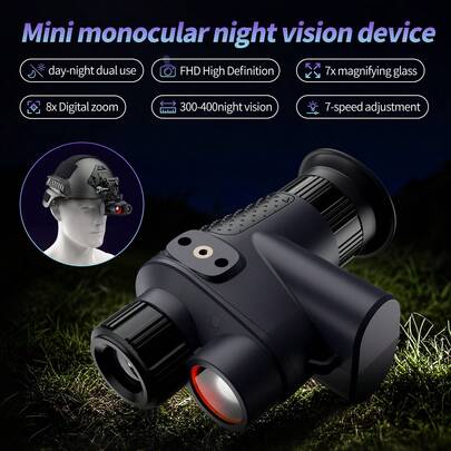 Suier Gafas de visión nocturna profesionales, diadema y monocular de mano para adultos; sensor de luz de las estrellas; compensación de campo de visión de 500 grados; zoom óptico 7X y zoom digital 8X; diseño portátil para un transporte cómodo, adecuado para aventuras al aire libre, camping, fotografía y observación!