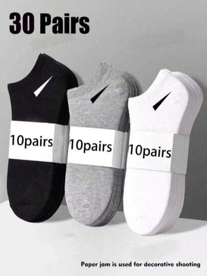 1/10/12/20/30 đôi tất ngắn unisex cỡ lớn màu đen, trắng, xám, thoáng khí, màu trơn, thiết kế tối giản cho mặc hàng ngày.