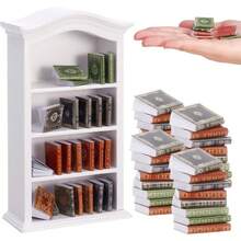 36 piezas Libros en miniatura escala 1:12 y 1 estantería, 4 pisos Mueble Estantería de exhibición de libros miniatura surtidos, Accesorios de decoración de casa de muñecas para el hogar y dormitorio - Multicolor - Ver 3