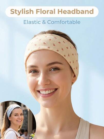 4pcs Women's Casual Headbands, Suitable For Daily Wear/Yoga, Running, Fitness And Face Washing - Soft Elastic Headbands, Ditsy Floral Casual Headbands, Suitable For All Seasons, Fit For Women And Girls (Pink & Blue),Summer,Hair Accessories,Holiday