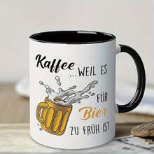 11oz "Beer Too Early" Funny Print Coffee Mug, Novelty Breakfast Cup Printed Ceramic Coffee Mug With Comfortable Handle, Thermal Insulated, Personalised Mug, Iced Coffee Cup, Coffee Travel Mug, Perfect Mother's Day & Birthday Gift For Mom, Valentine Gifts For Him & For Women, Funny Teacher Gifts, Ideal For Home, Kitchen, Living Room & Back To School Use - Red - View 1