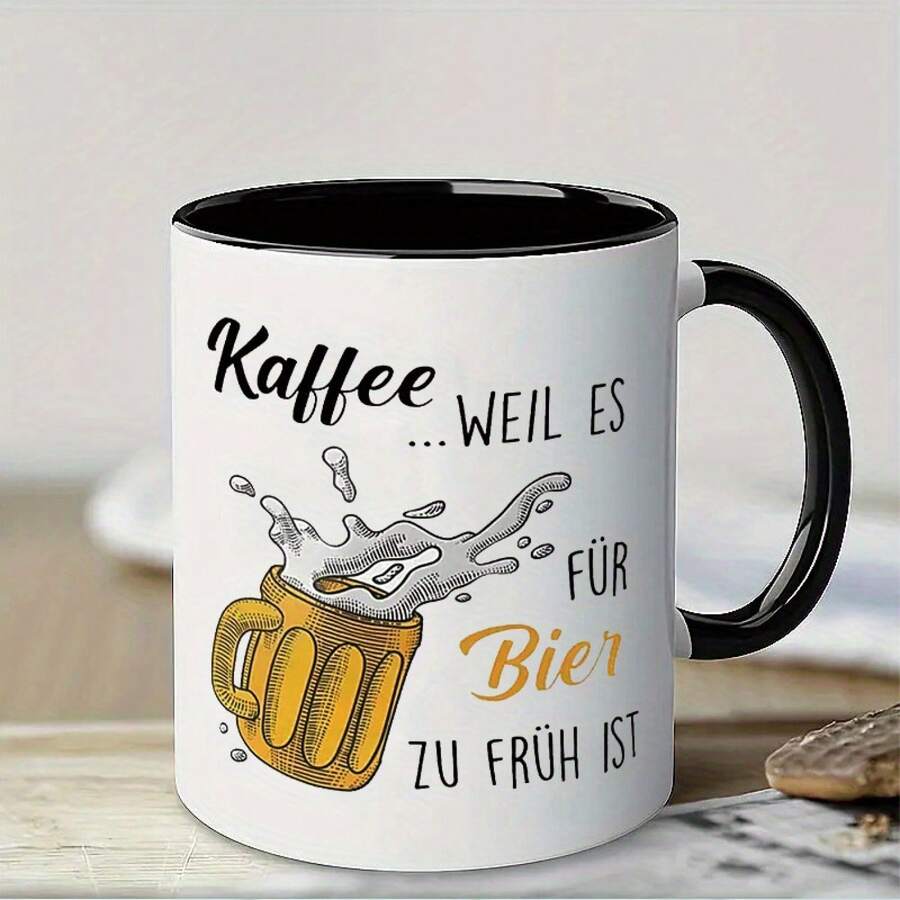 11oz "Beer Too Early" Funny Print Coffee Mug, Novelty Breakfast Cup Printed Ceramic Coffee Mug With Comfortable Handle, Thermal Insulated, Personalised Mug, Iced Coffee Cup, Coffee Travel Mug, Perfect Mother's Day & Birthday Gift For Mom, Valentine Gifts For Him & For Women, Funny Teacher Gifts, Ideal For Home, Kitchen, Living Room & Back To School Use - Red - View 1
