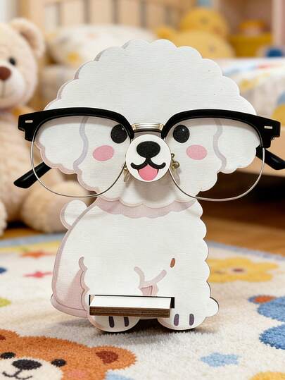 1 PC Two-Dimensional Wooden Display Stand Shaped Like A Bichon Frise For Holding Glasses. Ideal For Storing Glasses On Desks Or Bedside Tables, This Decorative Piece Is Perfect For Home And Office Use