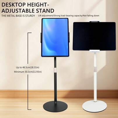 حامل معدني قابل للتعديل لهاتف/جهاز لوحي على المكتب، حامل شاشة محمولة، حامل لوحي قابل للتدوير 360 درجة مع قاعدة معدنية ثقيلة