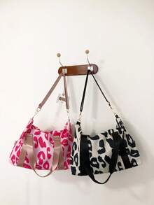 大容量奶牛纹旅行包，短途旅行行李包，轻便健身包 - 黑色 - 查看 8