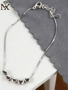 SYMFNY 925 Silver Plain Heart Bracelet, Cute & Versatile Design, Women's Valentine's Day Gift, Fashionable Jewelry For Daily, Party, Vacation - Silver - View 1