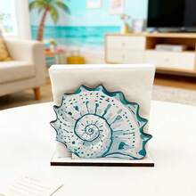 1/4pcs Nautical Style Wooden Napkin Holder, Decorated With Blue Octopus And Pearl Shell Patterns, Suitable For Kitchen, Dining Room, Beach Stores And Coastal Themed Home Decor - Multicolor - View 9