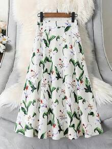 Chân váy chữ A in họa tiết thời trang dành cho nữ, chất liệu polyester, phong cách bohemian, thanh lịch, không co giãn, thích hợp cho mùa hè. - màu xanh lá - Xem 1