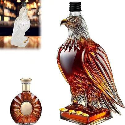 1pc Hand-Blown Eagle-Shaped Glass Liquor Bottle , High Borosilicate Material , Vivid Details With Yellow Painted Accents On Eagle's Beak And Claws , Black Cap Seal , Wine Storage Function , Suitable For Packaging