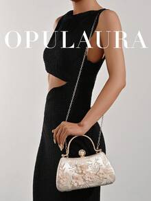 OpulAura 象牙色刺绣花卉图案单肩包，复古旗袍包，仙女手拿包，宴会包，伴娘包，新娘包，方形包，晚宴包，珍珠手拿包，亮片串珠包，正式礼服包，链条单肩包 - 米色 - 查看 9