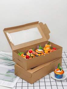 5pcs/10pcs White Square Window Bread Box, White Cardboard Material Cookie Box With Window, Kraft Paper Square Window Cake Box Suitable For Pastries, Pies, Muffins, Chocolates, Strawberry Cookies - View 9