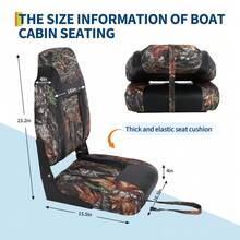 Juego de 2 asientos plegables para barco con respaldo alto, Cojín grueso y estructura plástica moldeada, Resistente al agua e intemperie, Ideal para pesca, paseos y lanchas rápidas - parches de cuero de camuflaje - Ver 2