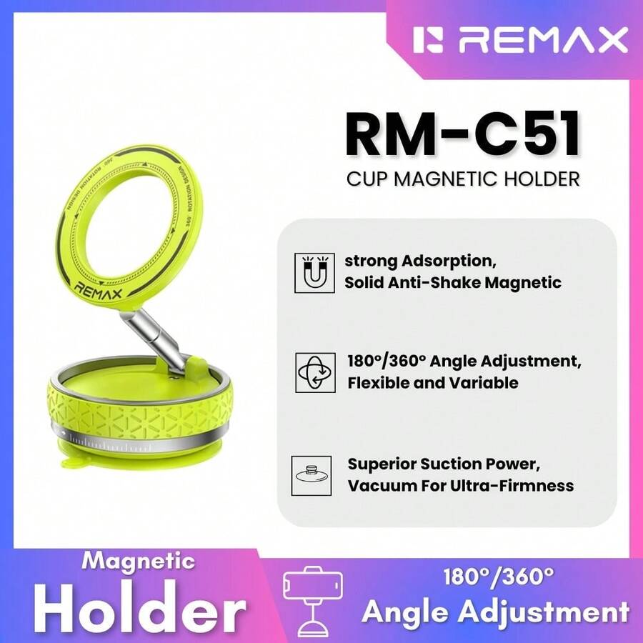 REMAX RM-C51 Multi-Function Vacuum Suction Cup Rotating Magnetic Phone Holder For Car Home Office Travel