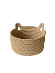 Giỏ đựng đồ hình mèo đan thủ công bằng dây cotton, dùng để trang trí bàn làm việc phòng khách, hoặc để đồ lặt vặt trên bàn đầu giường phòng ngủ, có 4 màu. - kaki - Xem 11