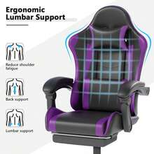 Gaming Chair With Headrest And Lumbar Support, Ergonomic High Back Office Chair, Racing Style Executive Computer Desk Chair, Leather Adjustable Swivel Task Chair For Home Office (White) - Purple - View 4