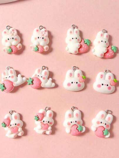 12个可爱兔子造型吊坠，可用于DIY耳环、项链（款式随机）