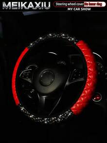 MEIKAXIU 1pc PU Leather 3D Embroidered Bowknot Bling Shiny Elastic Car Steering Wheel Cover, Women Car Accessories - Hot Stamping PU Leather Color-blocked Version - View 10