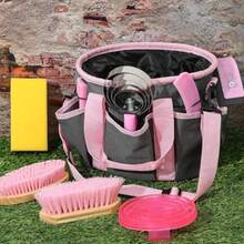 12 Pieces Horse Grooming Kit With Organizer Tote Bag Tack Room Plies Horse Brush Sets Equine Care Cleaning Kit Shedding Grooming Massaging Tools Grey And Pink - Grey and Pink - View 3