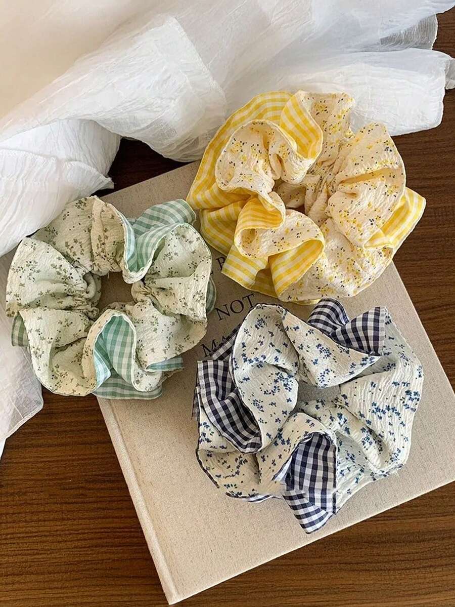 Bộ 3 chiếc dây buộc tóc hai lớp chấm bi dành cho nữ, kiểu dáng dễ thương, màu trơn tối giản, đa năng, thanh lịch, phù hợp cho sử dụng hàng ngày, đi chơi, đi làm, du lịch, tạo kiểu tóc, buộc tóc đuôi ngựa, búi tóc. - Nhiều màu - Xem 1
