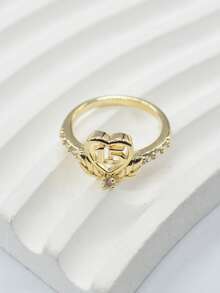 1枚时尚优雅女士铜戒指，刻有数字15，心形设计，镶嵌合成锆石，适合日常佩戴、派对、宴会、生日及成人礼物。 - 金色 - 查看 4