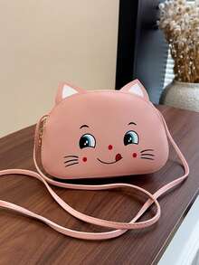 New Cartoon Kitten Crossbody Bag PU Baby Shoulder Bag Kids Coin Purse - Pink - View 4