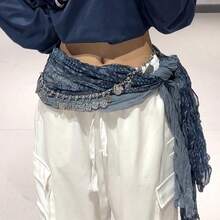 1 Pc Jazz Dance Hip Cover, Hip Scarf, Exotic  Shawl, Scarf, Multi-Functional Belt Accessory, Vintage Niche Waist Chain, Perfect Mother'S Day Gift - Khăn choàng họa tiết Paisley màu xanh cổ điển - Xem 13