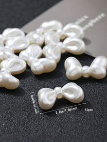 10个珍珠色塑料蝴蝶结领带，双孔设计，适用于DIY手工手链、项链、简易工艺品、盆栽装饰、工艺用品、服装配饰、婚礼及新娘DIY材料 - 白色 - 查看 5