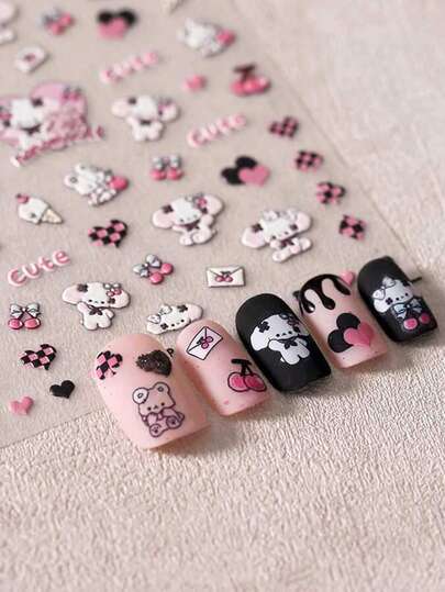 Cartoon Fun Nail Stickers, Relief Nail Stickers, Self-Adhesive Nail Stickers For Women, 5D Relief Effect, Cute And Interesting, Exquisite Theme, Easy DIY Nail Decoration, Holiday Gifts, Party Style Stickers, Water Cup Phone Decoration Stickers