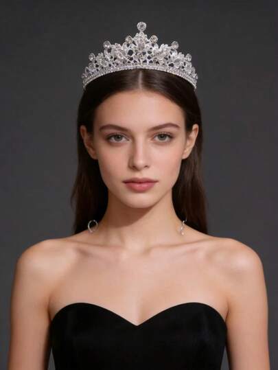1pc Women's Elegant Crystal Crown Hair Accessory, Silver Tone Royal Princess Crown, Wedding/Formal Dress Decor, Luxury Headpiece