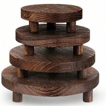 4pcs Wooden Plant Stand - Round Planter Holder, Suitable For Balcony Succulent Planting - A - View 8