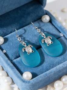 2 Styles Ocean Themed Pendant Earrings, Starfish, Sea Turtle, Sea Glass Earrings, Elegant Beach Vacation Earrings, Luxury Earrings For Women - Multicolor - View 5