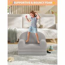 Silla de sofá para niños, convertible plegable para niños pequeños, cómodo tejido de peluche de peluche sofá cama para niños para sala de juegos, dormitorio, guardería, regalo para niños y niñas - Luna Gris - Ver 7