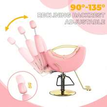 Silla profesional para salón hidráulica reclinable rosa 360° giratoria con altura regulable ideal peluquería spa belleza tatuajes estructura de hierro resistente - Rosa y oro - Ver 5