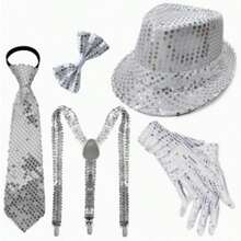 D EXCEED 1/5pcs Retro 70s Disco Elastic Y-Shaped Suspenders, Soft Felt Hat And Bow Tie Set, Accessories - Multicolor - View 13