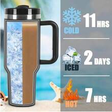 1pc,40 Oz H2.0 Cup, 40oz Cup Stainless Steel Vacuum Insulated Tumbler With Lid And Straw For Water, Iced Tea Or Coffee, Smoothie And More, 40oz Reusable Double Walled Vacuum Insulated Stainless Steel Water Bottle With Handle For Outdoor Activities, Camping - 黑色 - 查看 7
