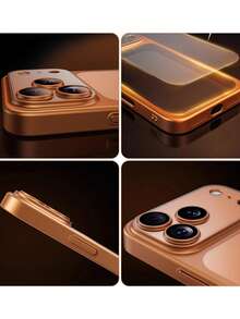 1 pezzo Custodia protettiva per fotocamera minimalista con effetto ghiaccio, trasparente e satinata, con rivestimento elettroplaccato, compatibile con iPhone 17 Pro Max/17/17Pro/16/16Pro/16promax/15/15Pro/15Promax/14/13/12/11, trasparente con pellicola per obiettivo, cover protettiva per telefono - Oro del deserto - Visualizzare 8