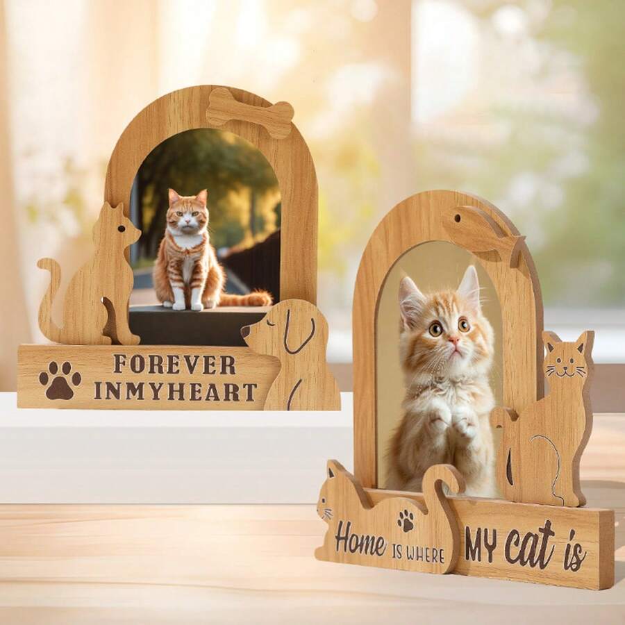 1pc Wooden Pet Memorial Photo Frame, Unique Animal Lover Photo Frame, Suitable As Pet Mourning Gift - Multicolor - View 1
