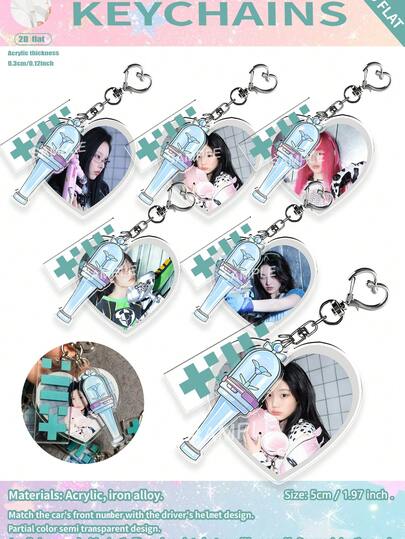 K-Pop Style MINJU, YUNAH, WONHEE, IROHA, MOKA Lightstick, Acrylic Keychain Pendant, Personalized Car/Card/Bag Decoration, Suitable For Men And Women, Christmas, Halloween, Holiday Gifts