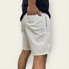 Kit 4 Premium Linen Shorts Bermuda Mauricinho Men's Casual Basic Comfortable Specific Colors, MILITARY GREEN, White, Black (Colorful) - 鏽棕色 - 查看 8