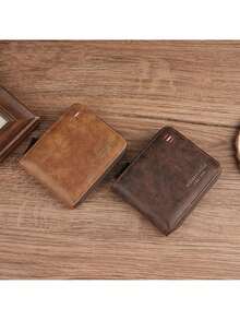 YUQING.FC Cartera Clásica Para Hombre Cartera Retro Con Cremallera #7809 - Marrón - Ver 5