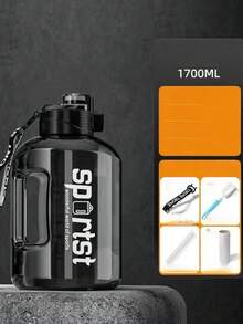 1pc Large Capacity Rope Straw Insulated Tumbler, Precise Markings Portable Water Bottle, Durable & Shockproof & Heat-Resistant, Suitable For Sports & Fitness Enthusiasts, Students, And Outdoor Camping - Black - View 7