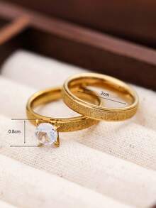 1 par de anillos de pareja de acero inoxidable, bandas de boda con acabado arenado, estilo europeo minimalista, anillos de promesa a juego, regalo del Día de San Valentín - Amarillo Oro - Ver 3