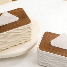 10.3 X 7.3 X 5.1 Inches Creative Wave Design Rectangular Tissue Box, Tissue Dispenser, Wooden Grain Tissue Box Cover Glove Box Holder, Suitable For Bathroom, Vanity, Desk, Bedside Table And Other Scenes - Multicolor - View 4