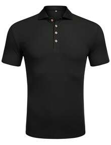 URRU Men's Muscle T Shirts Stretch Short Sleeve Workout Tee Casual Slim Fit Polo Shirt - màu đen - Xem 2