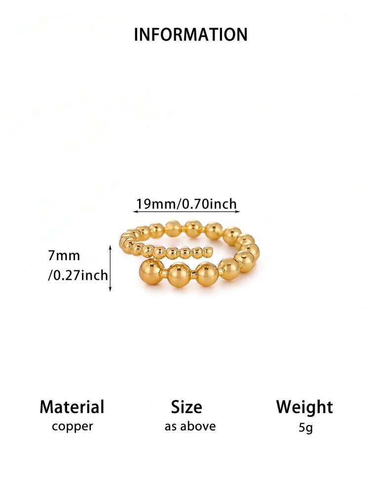 1pc Minimalist Dual-Tone Ball Ring, 18K Gold Plated Stainless Steel Open Band Ring, Niche Versatile Accessory, Daily Wear Stacking Gift - Multicolor - View 11